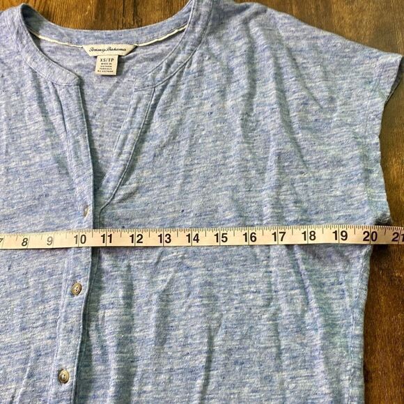 Tommy Bahama Linnea Linen Tie Front Camp Shirt S/S Sz XS Blue - Picture 7 of 9